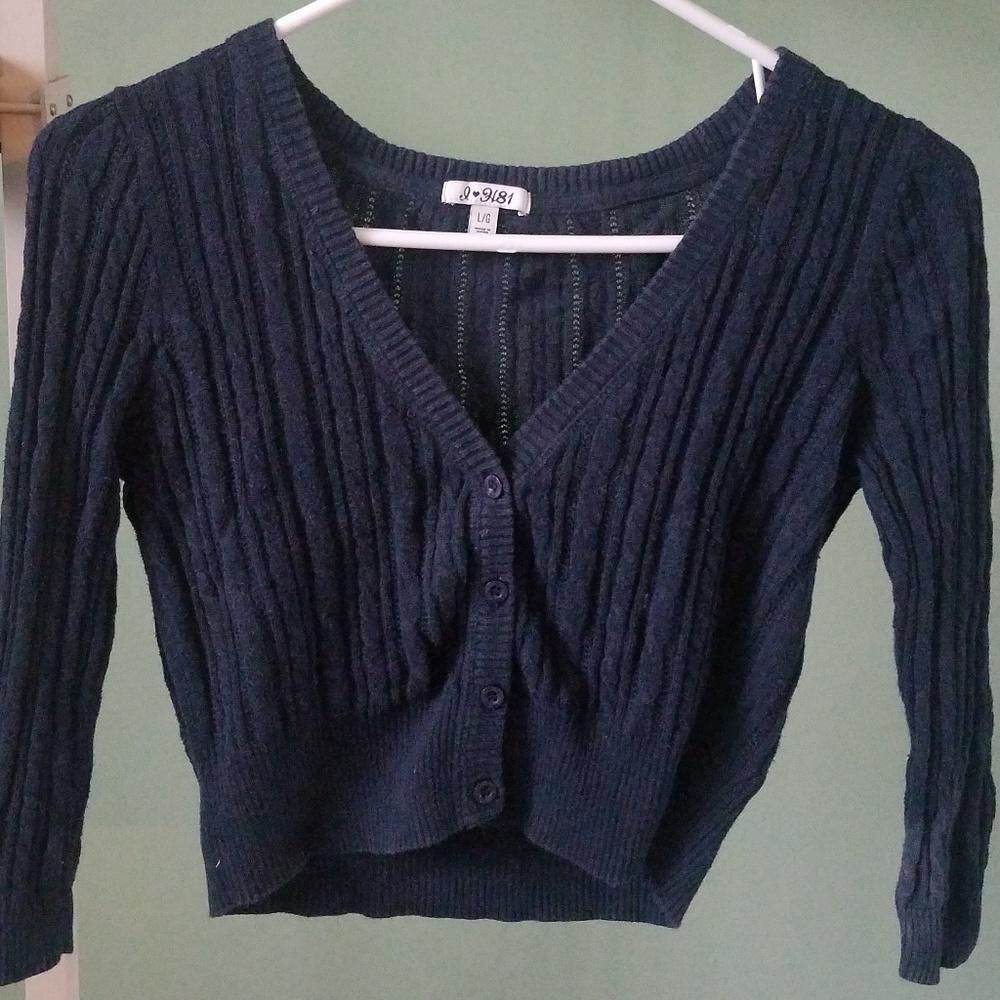 Heritage 1981 Cropped Navy Button Up Knit Cardigan